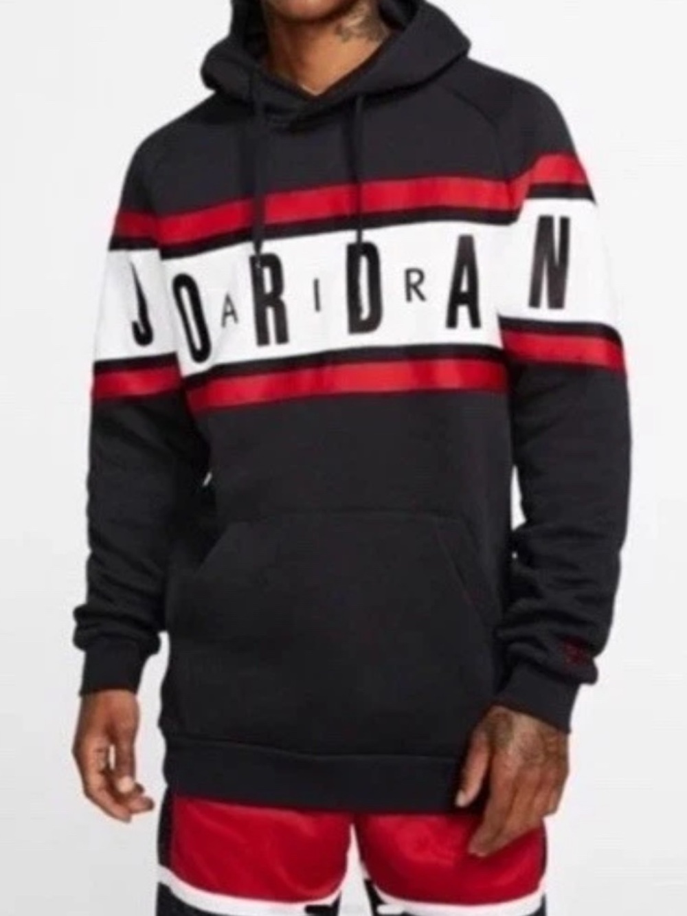 C Vtg Nike Air Jordan Jumpman Spell Out Hoodie Mens M Black White Red Fleece